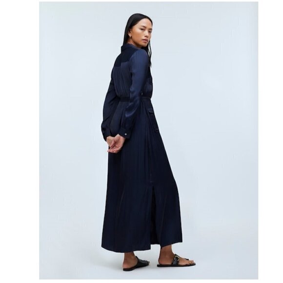 Madewell Button Front Utility Easy Fit Shirtdress Satin Dark Blue Size S NWT - Picture 2 of 9